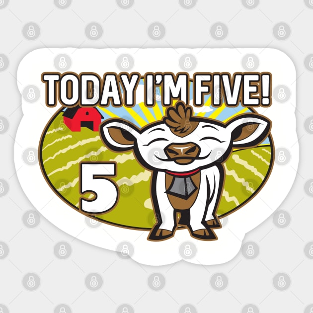 Kid's 5th Birthday T-Shirt Today I'm Five! Cute Cow Sticker by CoffeeandTeas